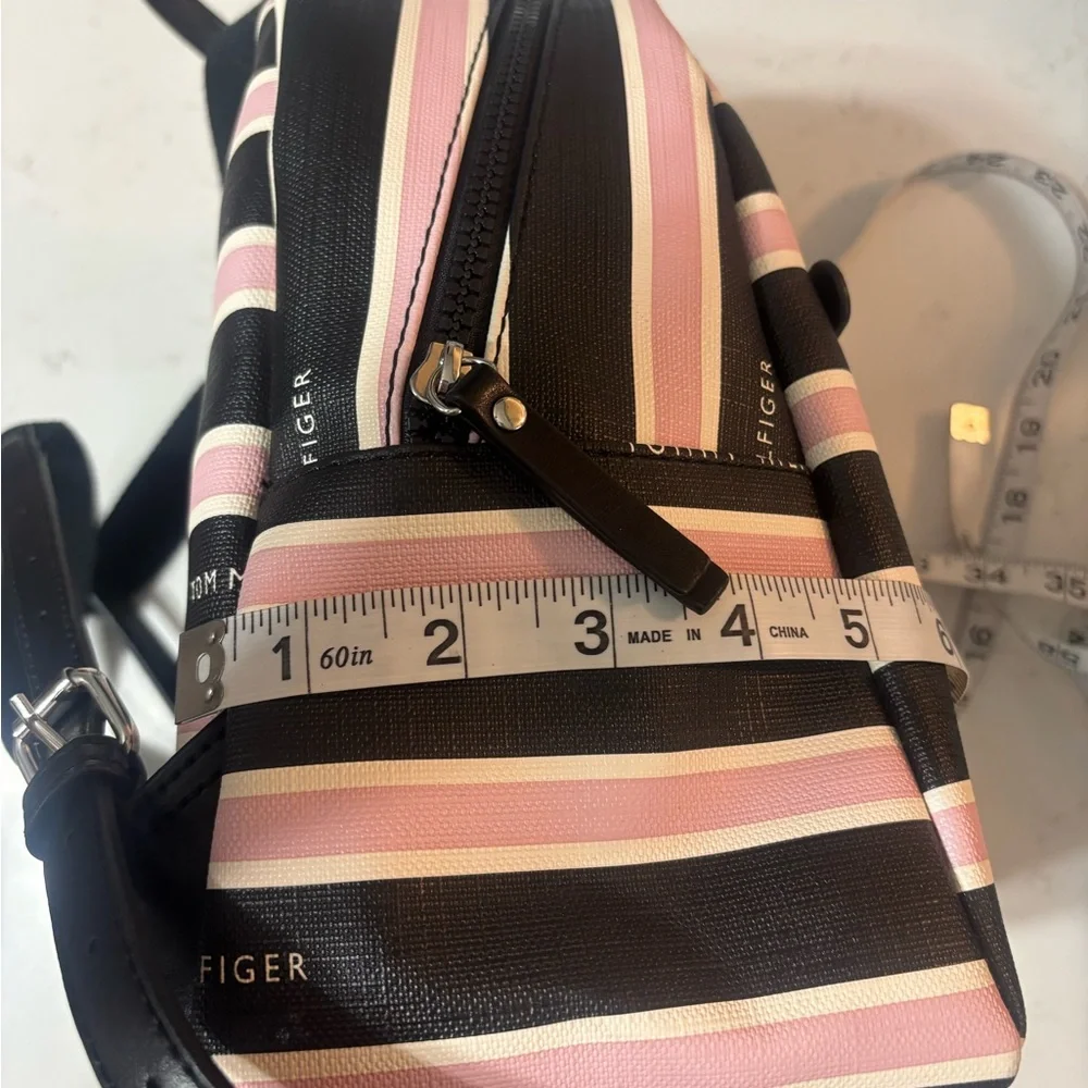 Tommy Hilfiger Black and Pink Striped Backpack EUC